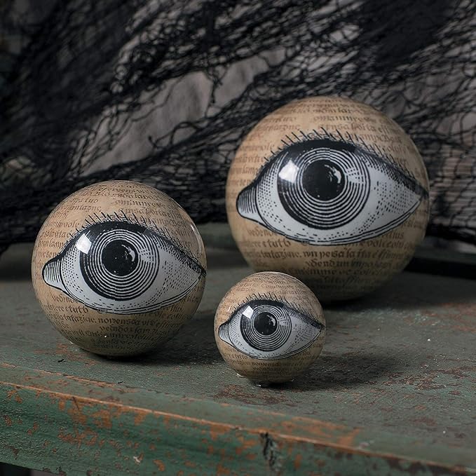 Fun Express Eyeballs Orbs 9 Orbs, 3 Different Sizes, Halloween Decorations, Mantle, Fireplace, Tableside and Table Decor, Great for Spooky Holiday Parties