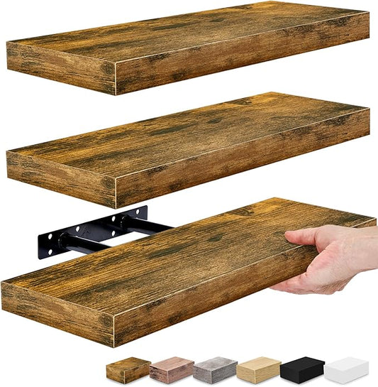Sorbus Floating Shelves for Wall, Bathroom Shelves Wall Mounted for Kitchen, Bedroom, Bathroom Storage Over Toilet, Hanging Book Shelf for Wall Home Decor Living Room (Black, 3 Pack)