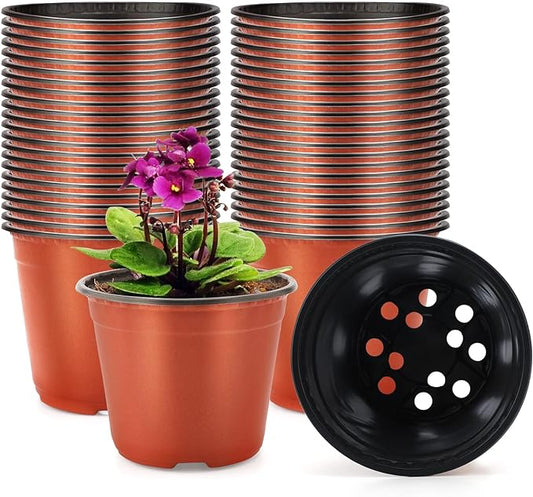 KINGLAKE 100 Pcs 6" Plastic Plants Nursery Pot/Pots Seedlings Flower Plant Container Seed Starting Pots
