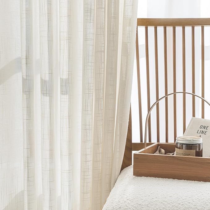 FMFUNCTEX Sheer Linen Curtains for Bedroom Natural 96 inches Long Sliding Door Curtain for Extra Wide Windows White Room Divider Rich Linen Curtain Panels for Living Room Beige 100”w 1 pack Rod Pocket