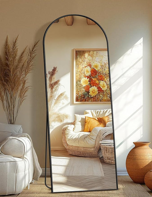 Arched Full Length Mirror, Black Standing, 70"x24" Full Body With Standing, Free Standing, Leaning Against Wall or Wall-Mounted, Large Floor for Bedroom Living Room Dressing Room