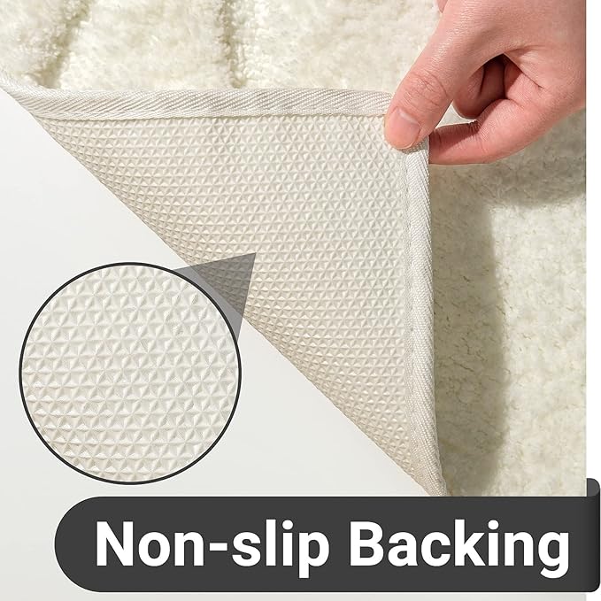 DEXDE Bathroom Rugs Mat, Soft Plush Shaggy Microfiber Bath Rug, Non Slip Bath Mats for Bathroom Runner Floor, Machine Washable Absorbent Carpet for Shower Tub, White 24"x47"