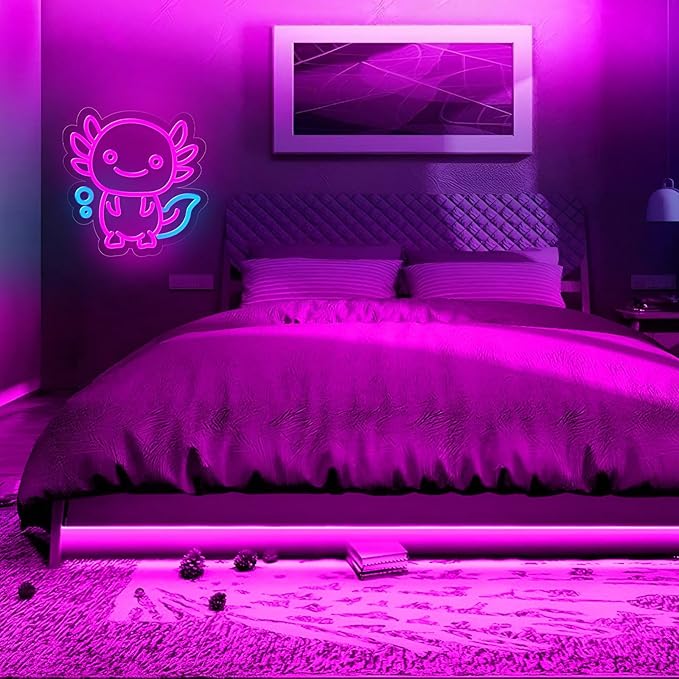Axolotl Neon Sign for Wall Decor,Dimmable Axolotl Neon Light,Pink Animal Light Up Signs for Bedroom Party Bar Background Decoration