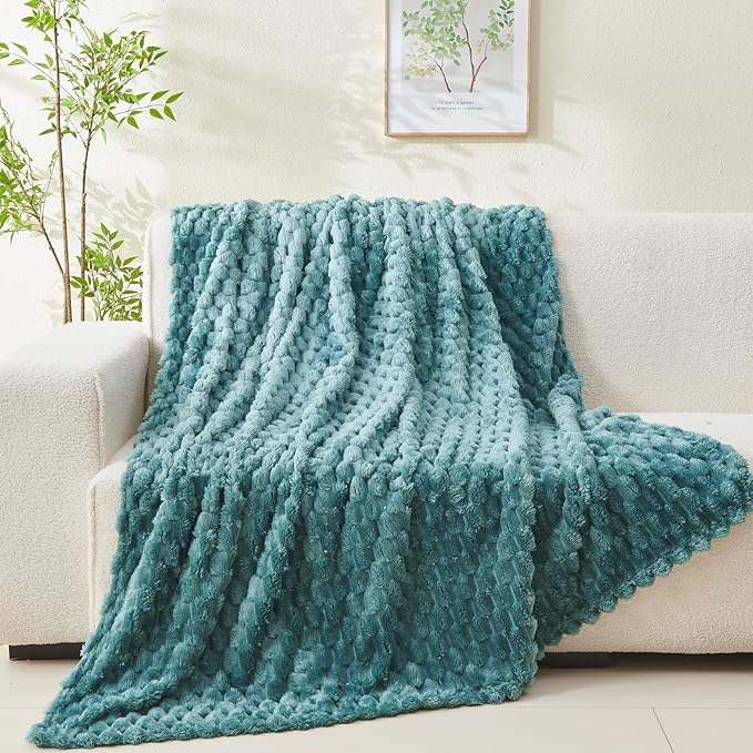NEWCOSPLAY Super Soft Queen Blanket Light Teal Premium Silky Flannel Fleece 3D Clouds Stylish Jacquard Lightweight Bed Blanket All Season Use 350GSM (Light Teal, Queen(90"x90"))
