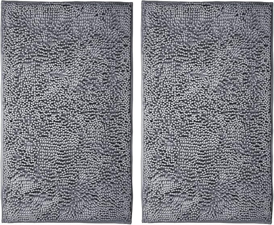 Bathroom Rugs Sets 2 Piece Washable, Luxury ，Chenille Bath Mat Set, Soft Plush Anti-Slip Rectangular Bath， Rug Super Absorbent. (Dark Gray, 32"x20"+32"x20")