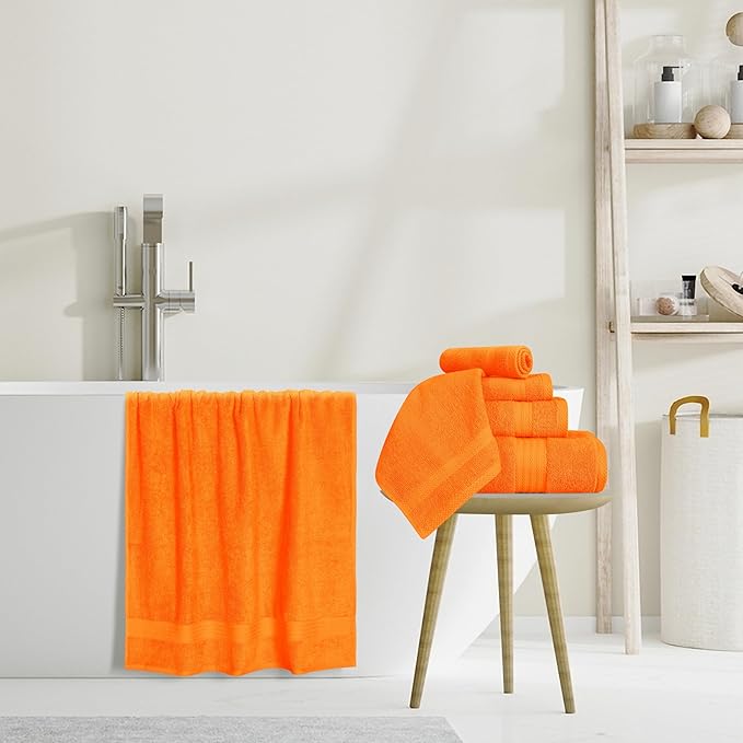 GLAMBURG Ultra Soft 8-Piece Towel Set - 100% Pure Ringspun Cotton, Contains 2 Oversized Bath Towels 27x54, 2 Hand Towels 16x28, 4 Wash Cloths 13x13 - Ideal for Everyday use, Hotel & Spa - Orange