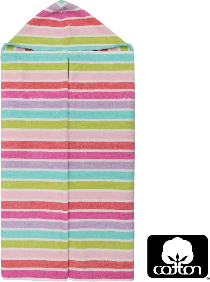 Hooded Bath Towel Wrap - 100% Cotton Terry Large Oversized Hooded Kids Towel - Toddler Shower Pool Beach Towel - Super Soft Plush Absorbent Quick Dry Easy Care Gift - 30x60 - Pink Multi