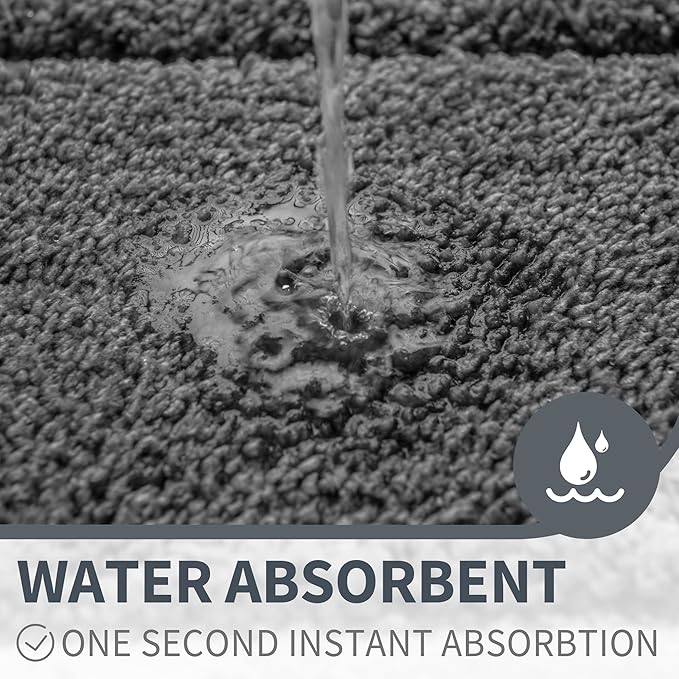GRANNY SAYS Large Bathroom Rugs Non Slip Washable, 24" x 48", Water Absorbent Bath Mats for Bathroom, Thick Soft Shaggy Bath Rug, Microfiber Shower Room Floor Mat Decor, Deep Gray