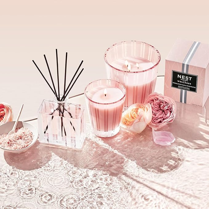 NEST New York Reed Diffuser, Himalayan Salt & Rosewater - 5.9 fl oz - Fragrance for Up to 90 Days - Reusable, Refillable Glass Holder - Includes 8 All-Natural Reed Sticks - Flame Free