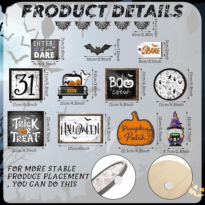 14 Pcs Halloween Tiered Tray Decorations Set Ghost Halloween Wooden Signs Rustic Farmhouse Pumpkin Boo Trick or Treat Blocks Table Sign Decorations for Home Party Favors