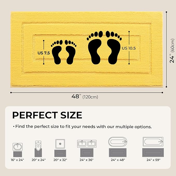 GRANNY SAYS Bathroom Rug Mat, 48" x 24" Non-Slip, Super Soft and Water Absorbent, Microfiber Bath Rug, Machine Washable, Large Bathroom Rug for Floor, Yellow