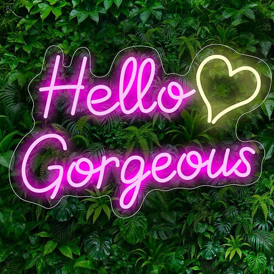 Hello Gorgeous Neon Signs for Wall Decor, for Sign with Dimmable Switch - for Girls Bedroom, Makeup Room Decor Home Wedding Birthday Backdrop (Pink,16in)