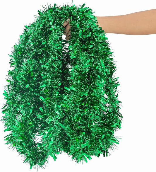 26.2 Feet Green Holiday Tinsel Garland for Graduation, Birthday, Weddings, Party Decorations, Christmas, Patriotic Foil Tinsel Garland for All-Season Home Indoor Outdoor Party Supplies(Green)