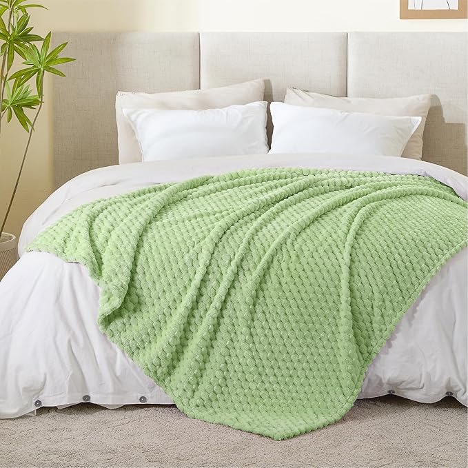 BEDELITE Fleece Twin Blanket for Couch & Bed - 3D Jacquard Decorative Light Green Throw, Super Soft and Cozy Warm Fuzzy Blanket All Seasons Suitable, 50x60Inches
