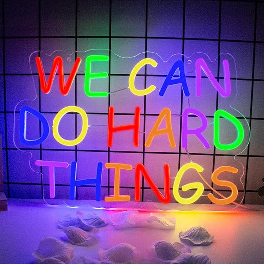 Goneons We Can Do Hard Things Dimmable Colorful Neon Light Sign for Wall Decor,USB Powered LED Neon Sign for Kids Wall Art Classroom Bedroom Living Room Birthday Game Room School Decor