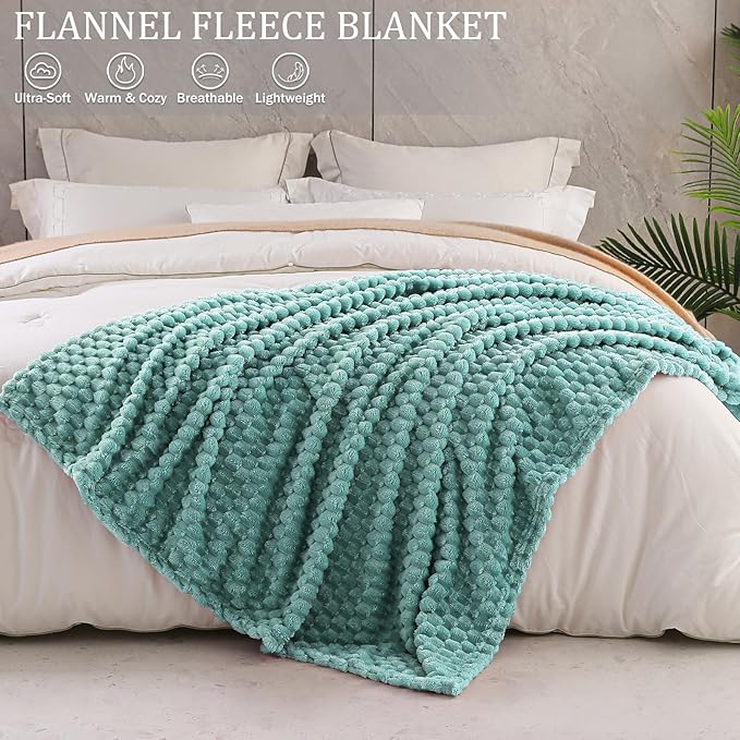 Exclusivo Mezcla Queen Size Soft Fleece Blanket, 90x90 Inches Stylish Jacquard Velvet Blanket for Bed, Fuzzy Cozy Lightweight for All Season, Celadon