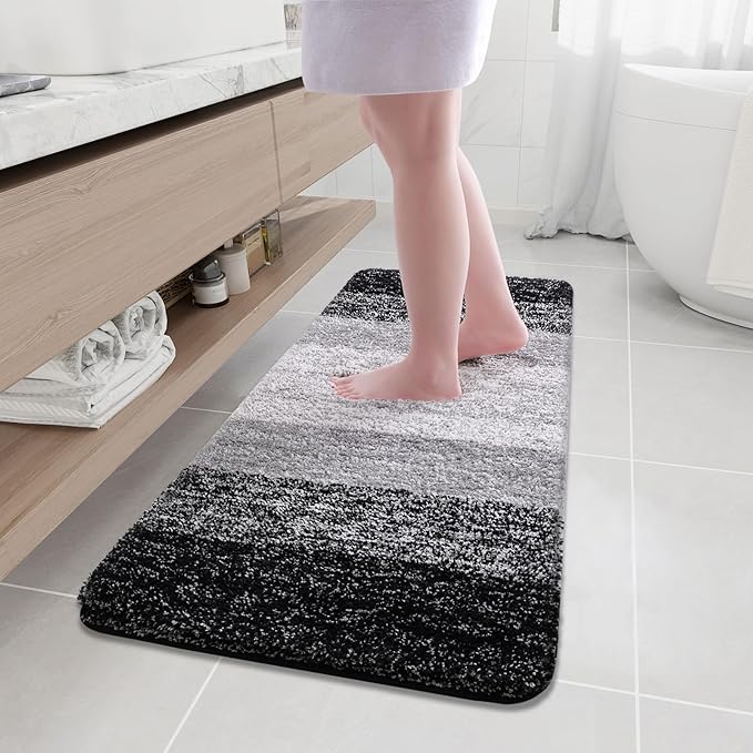 Arotive Microfiber Bathroom Rugs, Shaggy Soft and Absorbent Bath Rug, Non-Slip, Thick Plush Machine Washable Dry Bath Mats for Bathroom, Tub and Shower, 47x20, Black
