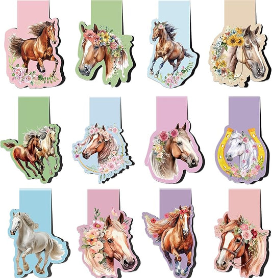 Horse Magnetic Bookmarks: 12 Pcs Horse Animals Magnet Book Page Markers, Cute Bookmark Clips for Reading, Gifts for Kids Women Students Teachers Book Lovers Office School Supplies