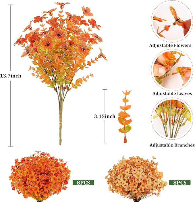 AmyHomie 16 Bundles Artificial Fall Flowers for Outdoor Outside Fall Decoration UV Resistant Faux Flowers No Fade Fake Plastic Plants Garden Porch Window Box Decorating