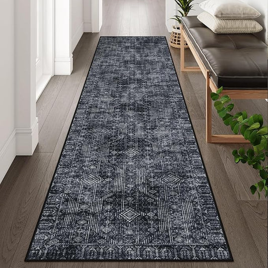Lahome Black and White Runner Rug for Hallway 2x10, Washable Non-Slip Kitchen Bathroom Runner Rug, Soft Long Carpets for Lundry Entry Office Sliding Door