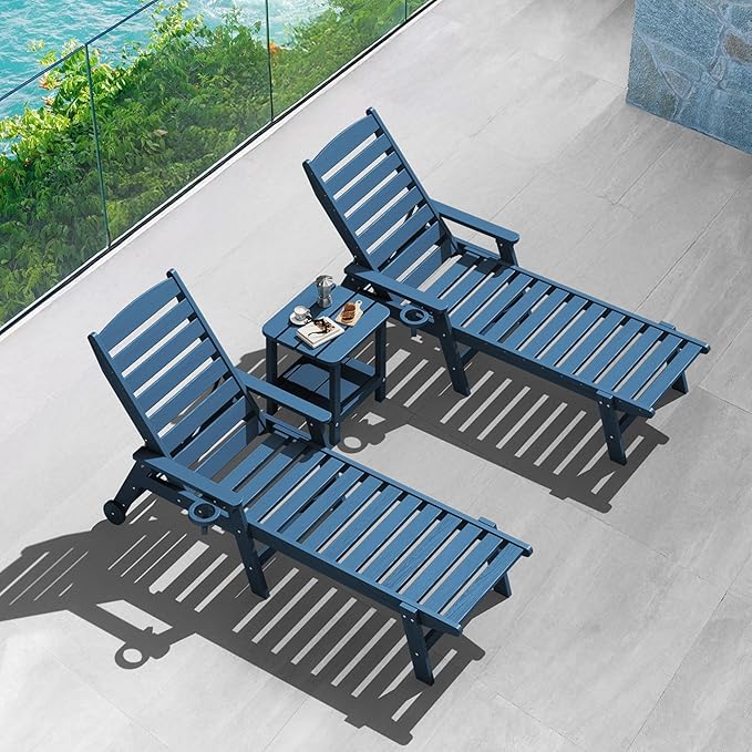 SERWALL Adirondack Table Set of 2, Outdoor Side Table- Blue