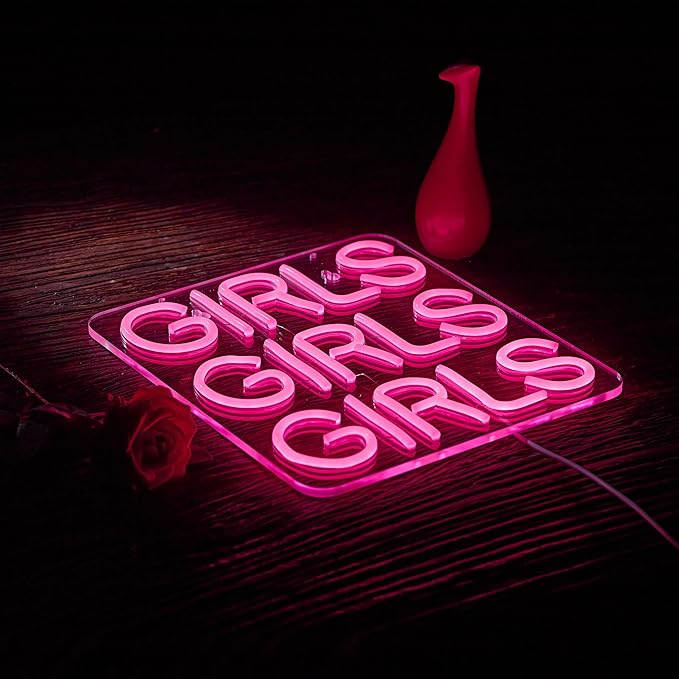Neon Signs Girls Beer Bar Home Art Neon Light LED Neon Lights Sign with Dimmer for Bedroom Office Hotel Pub Cafe Recreation Room Man Cave Wall Sign Decor(Pink)