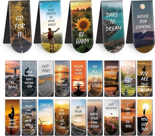 Magnetic Bookmarks, 46PCS Inspirational Slogan Nature Scenery Pattern Bookmarks, Encourage Yourself Book Mark for Book Lovers, Women, Man, Kids, Students, Teachers, School, Home(2.4 x 1 inch)