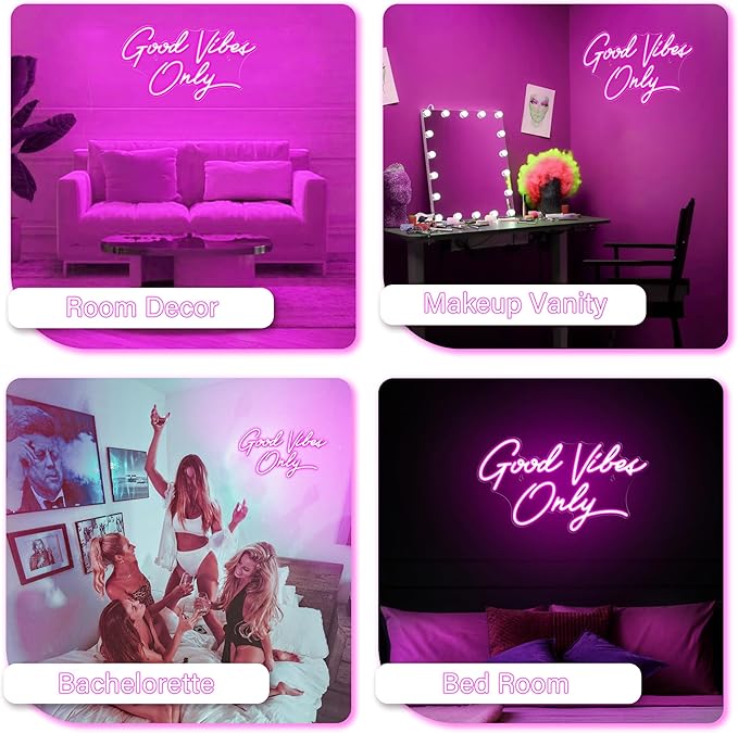 Kavaas Good Vibes Only Neon Signs for Wall Decor | Pink Good Vibes Only LED Sign for Bedroom, Party, Bar, Salon - Best Gifts for Birthday, Christmas