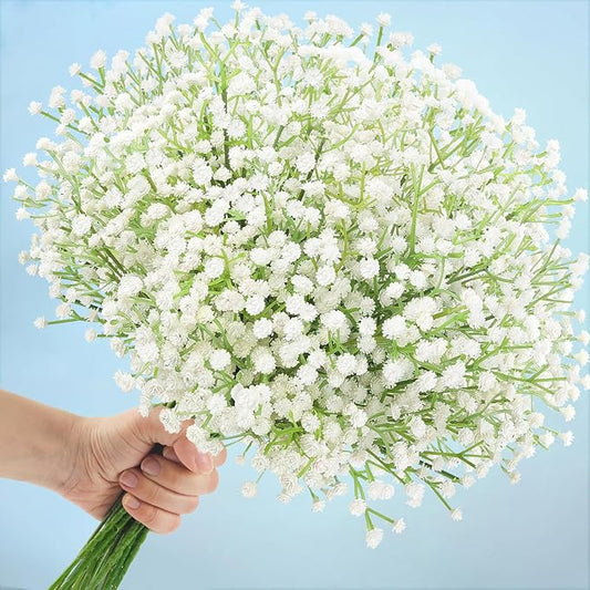 N&T NIETING Babys Breath Artificial Flowers Bulk, 15Pcs Fake Gypsophila Bouquet Flowers Real Touch Faux Babies Breath Arrangement for Wedding Floral Party Home Centerpieces Vase Decoration, White