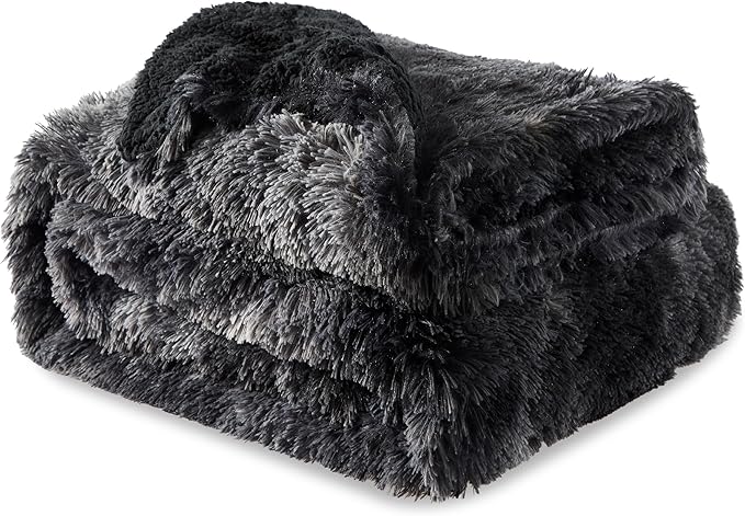 Bedsure Fluffy Tie Dye Black King Size Blanket for Bed, Thick Soft Sherpa Faux Fur Fleece Bedding Fuzzy Plush Winter Warm Heavy Oversize Big Large King Blanket, Cozy Black Gifts for Men Women, 108x90