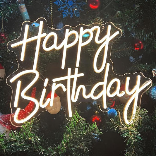 Happy Birthday Neon Sign for Wall Decor, Warm White LED Neon Light Signs, Dimmable Art Decoration Happy Birthday Neon Light Sign for All Birthday Party Decoration 15.7×13 Inch