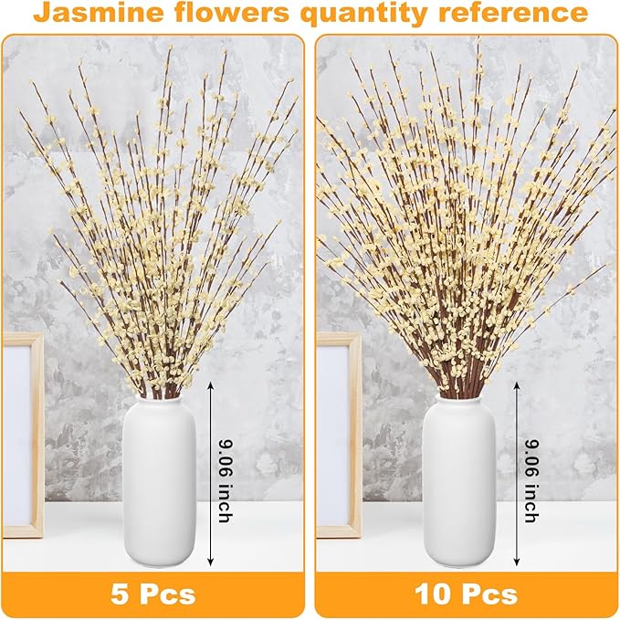 5 Pcs 29.5" Long Jasmine Artificial Yellow Flowers Fake Jasmine Flowers Bouquet Faux Plant for Home Office DIY Floral Art Plant Wedding Party Table Centerpieces Decoration (Macaron Yellow)