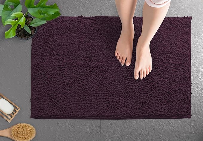 LuxUrux Bathroom Rugs Sets 2 Piece - Plush Bath Mat Set Quick-Dry Soft Chenille Bathroom Mat with Rubber Backing, Absorbant Bathroom Rug Set, Washable.(17 x 24, Plum)