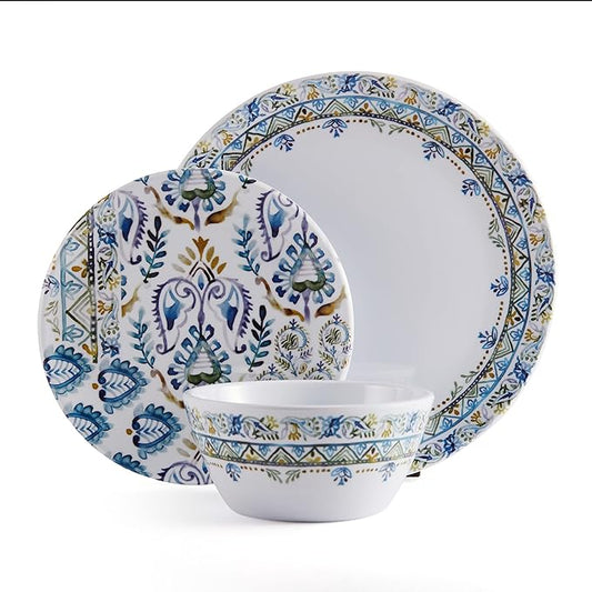 Fitz & Floyd Fitz and Floyd Azure Melamine Outdoor 12 Piece Dinnerware Set, Service for 4, Multicolor