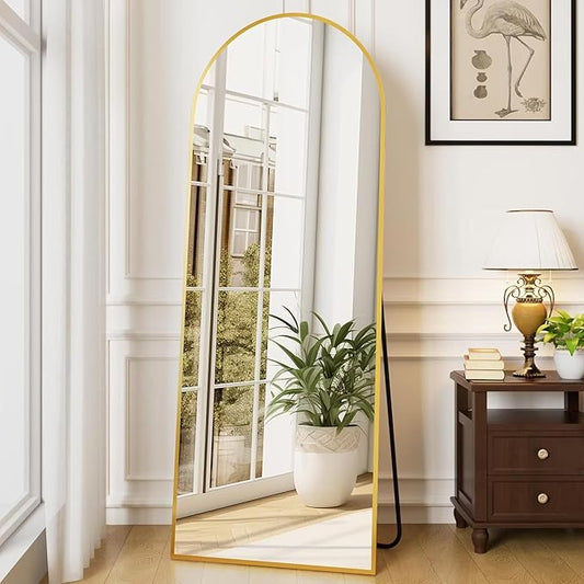 Arched Full Length Mirror, 64 "x 21" Floor Length Mirror with Stand, Wall Mounted Mirror, Standing Mirror with Aluminum Alloy Frame, Freestanding, Wall-Mounted or Leaning(Gold)