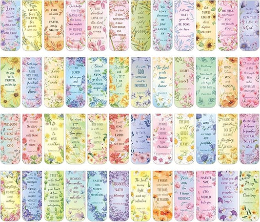 Zonon 48 Pcs Bible Verse Magnetic Bookmarks, Inspirational Scripture Christian Book Markers Religious Motivational Encouragement Flower Page Clips Presents for School Supplies(Flower Style)
