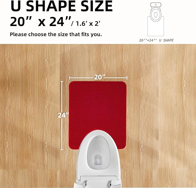 Red Bathroom Rug, 20"x24" U Shape, Non Slip, Quick Dry, Machine Washable, Low Pile Chenille Bath Mat
