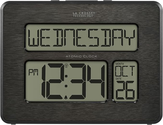La Crosse Technology 513-1419C Atomic Digital Wall Clock with Calendar and Indoor Temperature