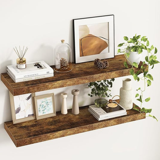 36Inch Floating Shelves, 9.3Inch Deep Rustic Wall Shelves - Extra Deeper & Thicker Wall Mounted Storage Shelf for Kitchen, Farmhouse - Set of 2 - Rustic Brown