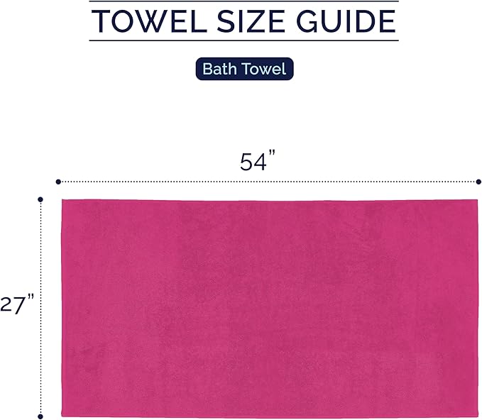 Elegant Comfort Premium Turkish Cotton 2 Pack Bath Towel Set - 27 x 54 inch, Luxurious Hotel Spa Quality 100% Turkish Cotton 2PC Bath Towel Set - Highly Absorbent - Soft Bathroom Towels, Hot Pink