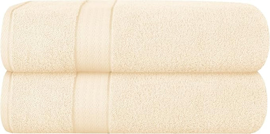GLAMBURG 700 GSM Premium Cotton 2-Pack Oversized Extra Large Bath Sheet Set - 100% Combed Cotton - 2 Bath Sheets 35x70 - Luxury Hotel & Spa Quality - Durable Ultra Soft Highly Absorbent - Ivory