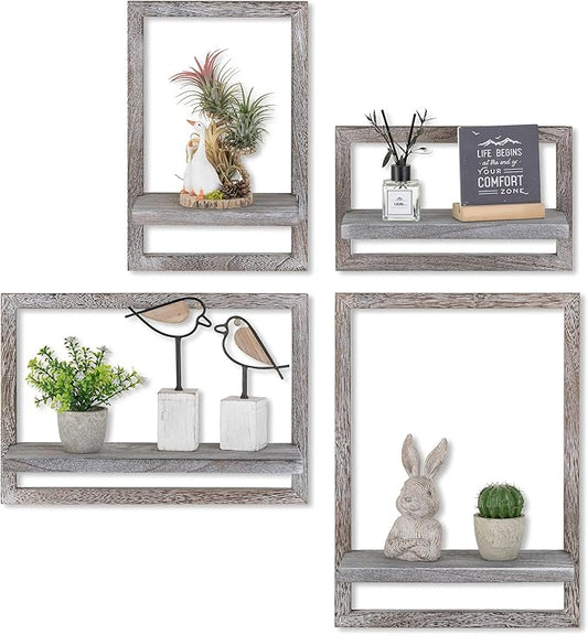 Rustic Floating Shelves for Wall - Wood Wall Shelves for Farmhouse Decor - Distressed Decorative Small Shelf Storage for Bedroom Living Room
