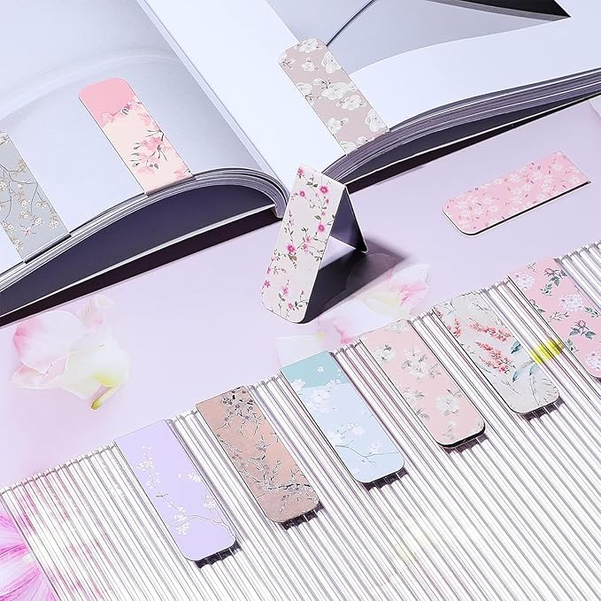 Dianelhall 48 Pcs Magnetic Bookmarks for Women Floral Book Markers Flower Bookmark Assorted Book Magnets Page Markers Clip Magnetic Bookmarks for Books Students Women Reading