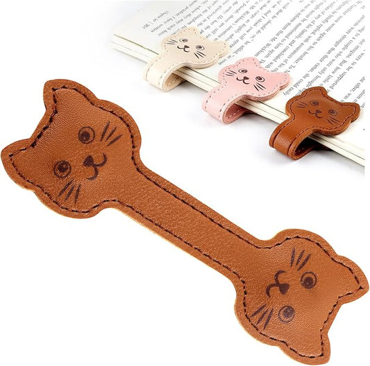 Zkptops Magnetic Leather Bookmarks Cute Cat Book Markers for Reading Women Men Strong Magnet Bookmark Clips Page Mark Unique Books Accessories Gifts for Book Lovers Teachers Students Reader (Brown)