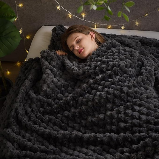 NEWCOSPLAY Super Soft Queen Blanket Grey Premium Silky Flannel Fleece 3D Clouds Stylish Jacquard Lightweight Bed Blanket All Season Use 350GSM (Grey, Queen(90"x90"))