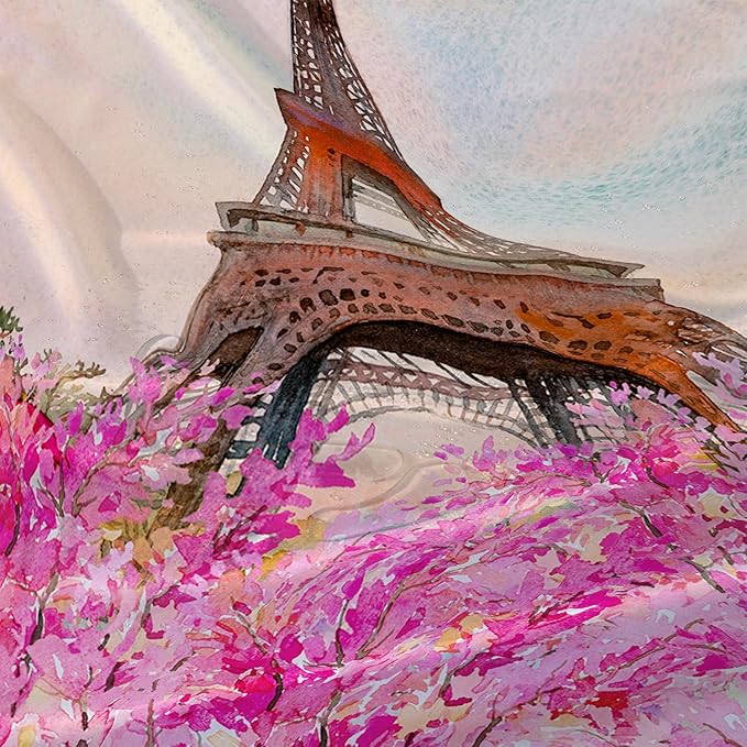 AILONEN Paris Tower Shower Curtain,Romantic Tower Theme Waterproof Fabric Shower Curtain Set for Girls Kids Teens, 72" W*96" H Pink Flowers Dreamy Eiffel Tower Shower Curtain