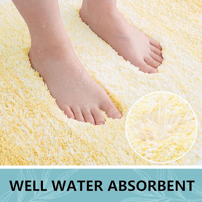 Arotive Microfiber Bathroom Rugs, Shaggy Soft and Absorbent Bath Rug, Non-Slip, Thick Plush Machine Washable Dry Bath Mats for Bathroom, Tub and Shower, 44x24, Light Yellow