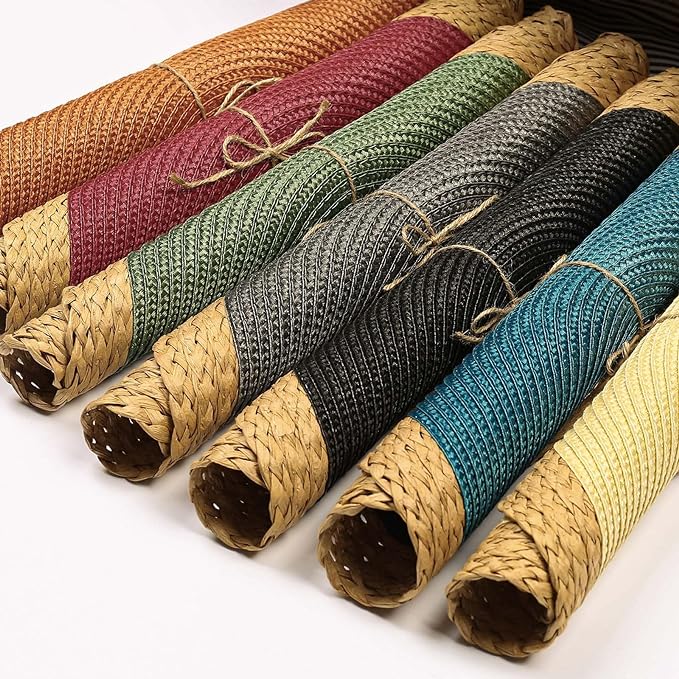Noctiflorous Round Braided Placemats Set of 6 Table Mats 15 Inches Washable Heat Resistant for Dining Table Non-Slip Indoor Outdoor Place Mats for Thanksgiving Christmas Easter(Red Wide Edge 6)