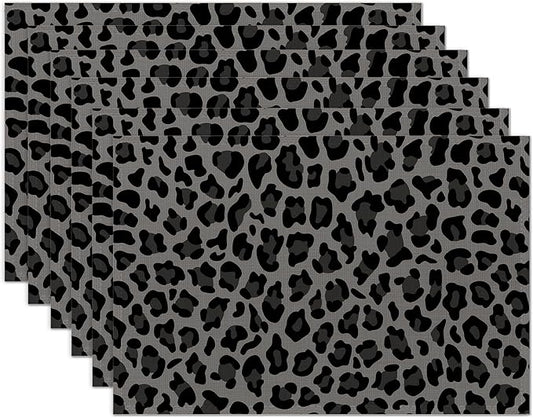 Gray and Black Leopard Placemats Set of 6 Washable Table Mats for Kitchen Dining Table,Heat-Resistant Place Mats for Indoor Outdoor Party Holiday Decoration
