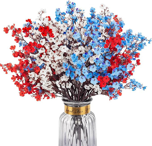 4th of July Babys Breath Artificial Flowers 16 Bundles Red White Blue Fake Silk Flowers Patriotic Memorial Flowers for Independence Day Home Floral Arrangement Table Centerpieces Decorations